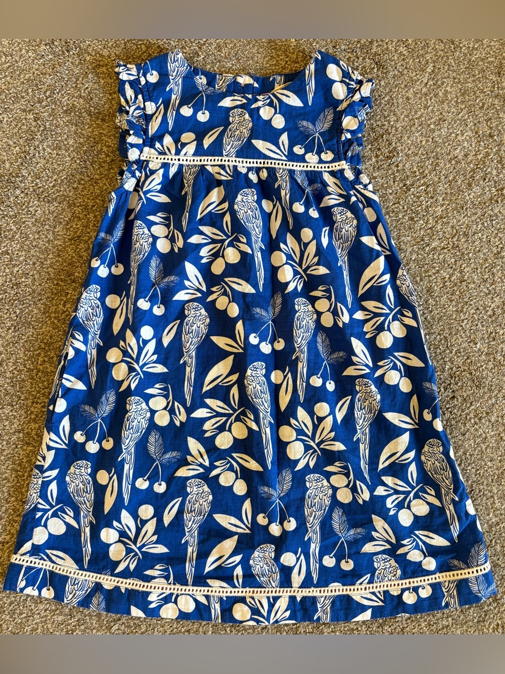 Mini Boden Navy Blue Parrot & Cherry Print Dress